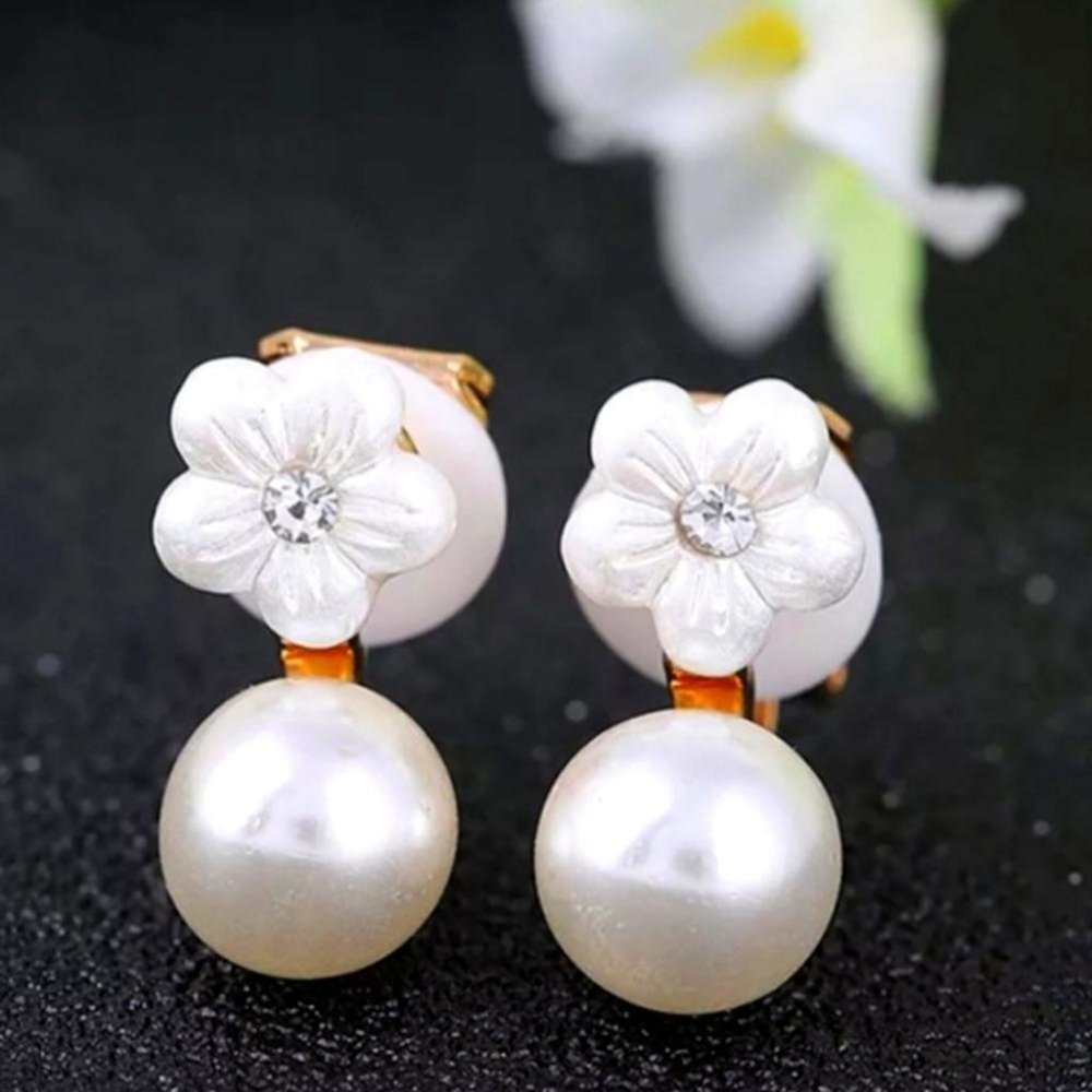 Clip On Flower Pearly Earrings